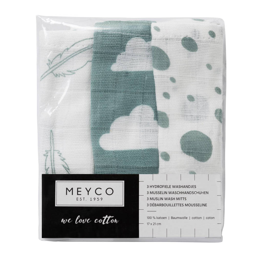 Leuke print en fijn materiaalhydrofiele baby washandjes (set van 3) jade/wit