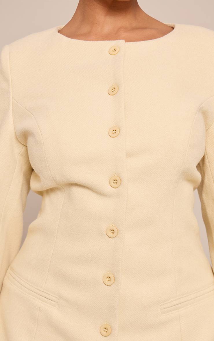 Butter Yellow Robe Mini Ajustée Boutonnée Shape Aspect Laine