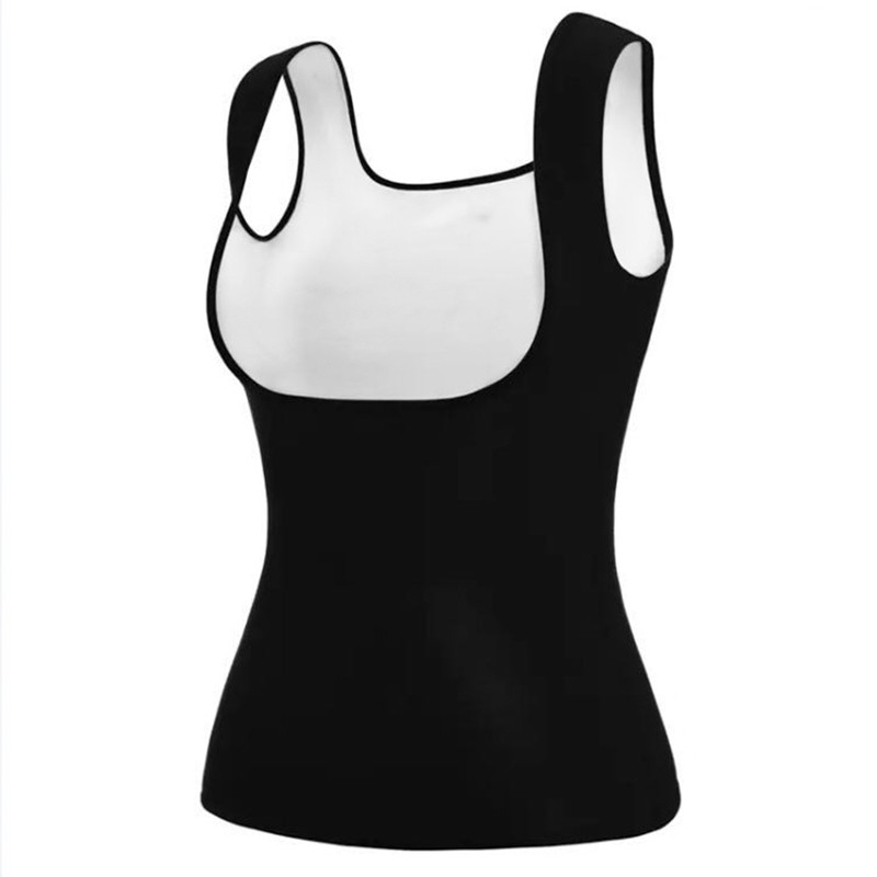 (Gr. L) Elastisches Thermo Sport Tanktop Ärmelloses Schwitz T-Shirt für Frauen - Schwarz