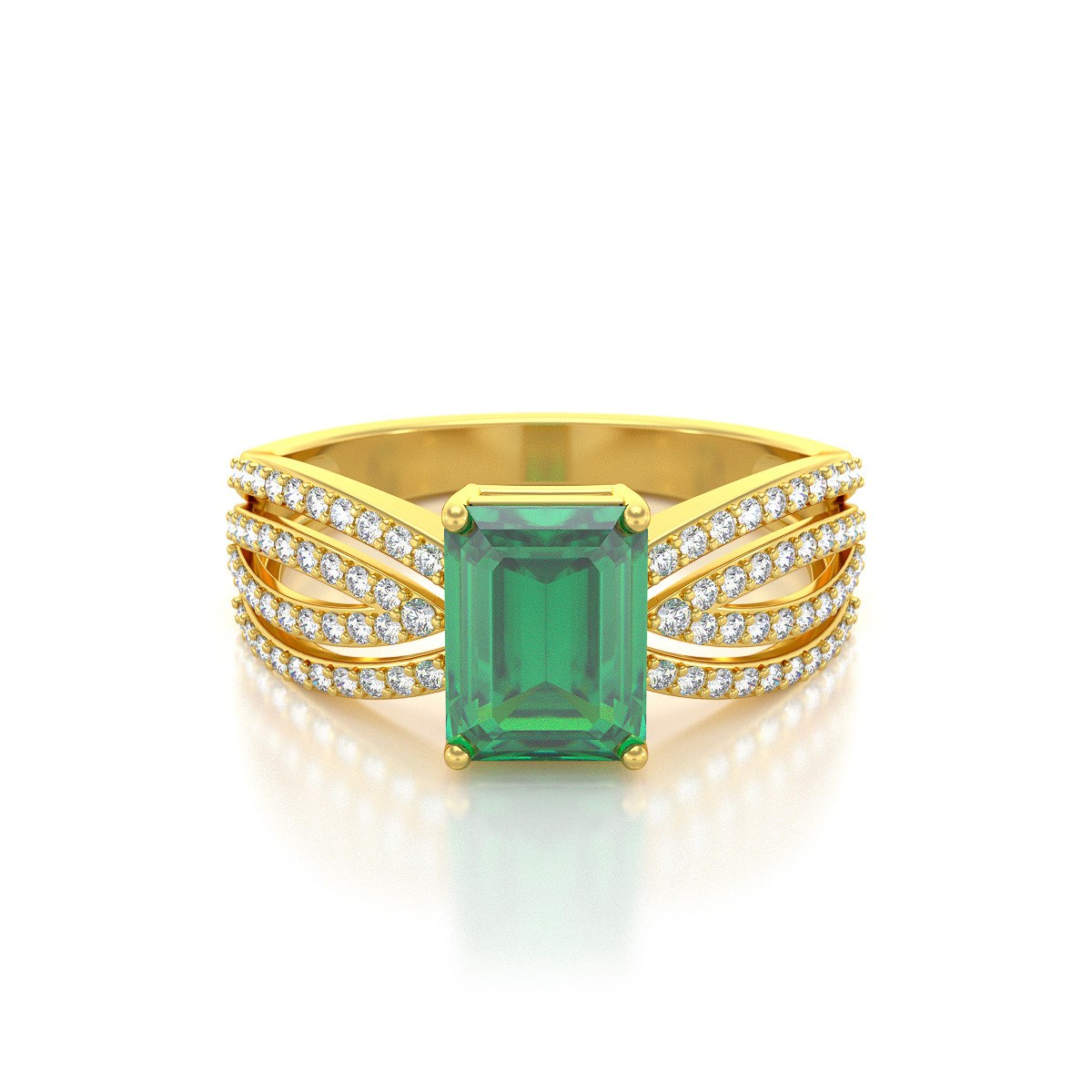 Bague Or Jaune 585 avec Emeraude et Diamants - 2.97grs | Aden Boutique