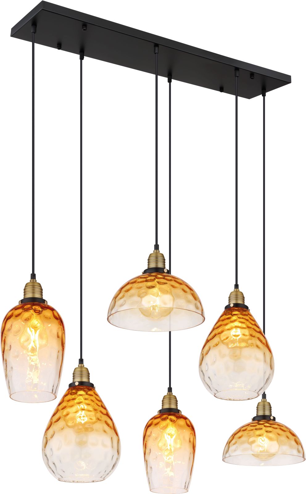 Hängeleuchte - schwarz matt - amber - Glas - 6-flammig