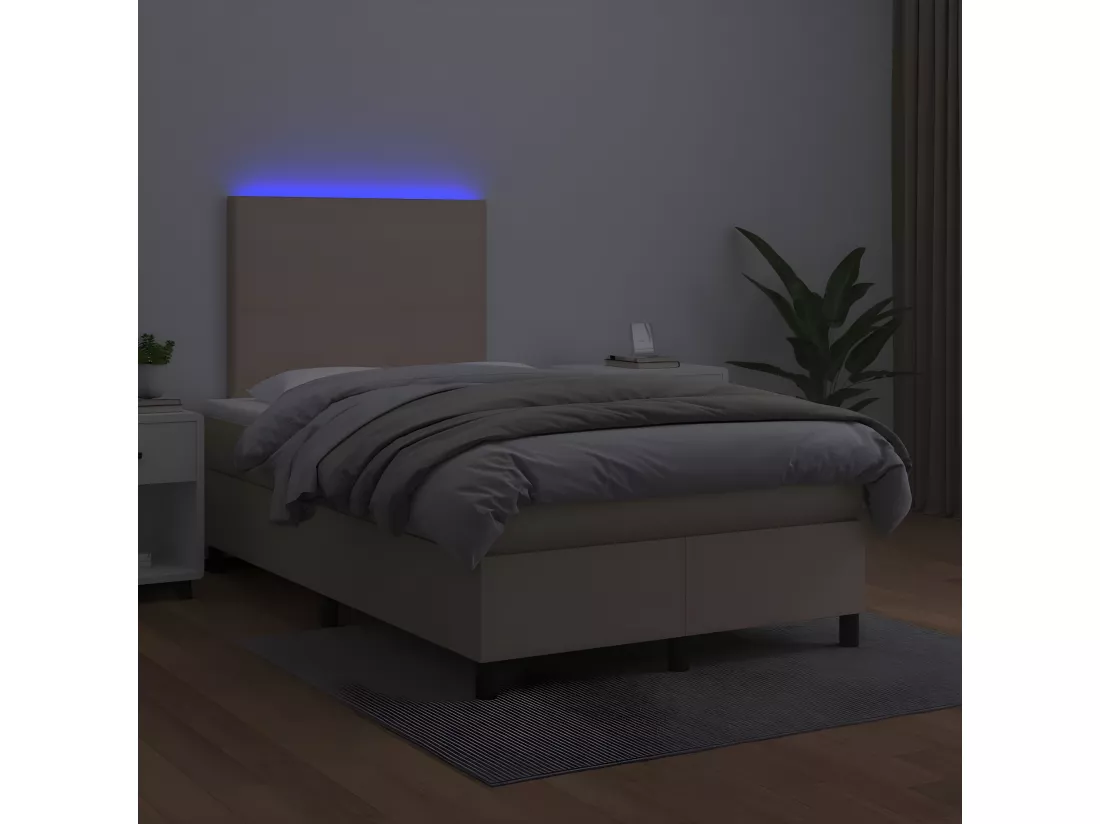 Sommier tapissier matelas LED Cappuccino 120x200 cm Similicuir