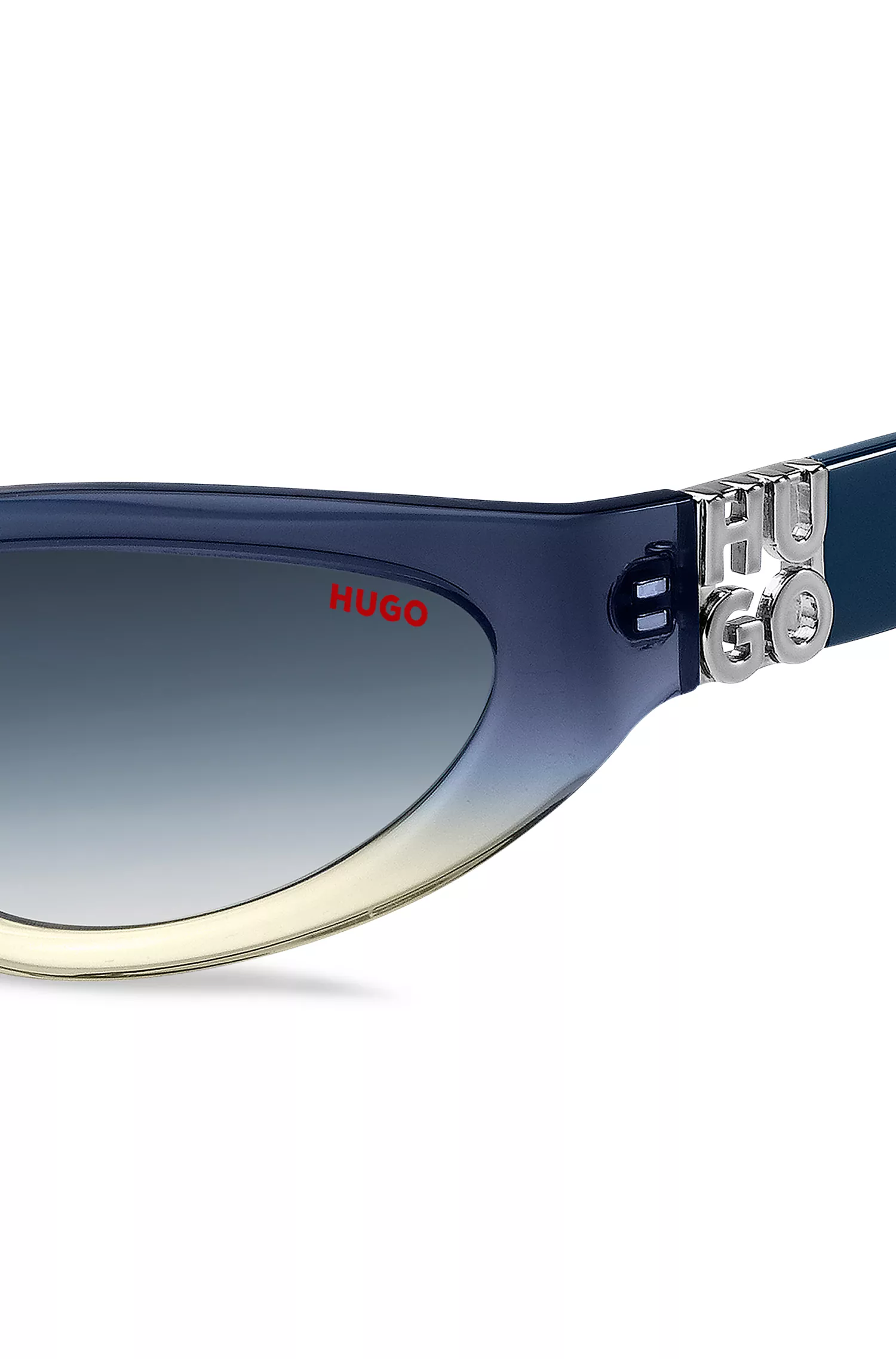 Óculos de sol HUGO Red-Two-tone em acetato azul e amarelo