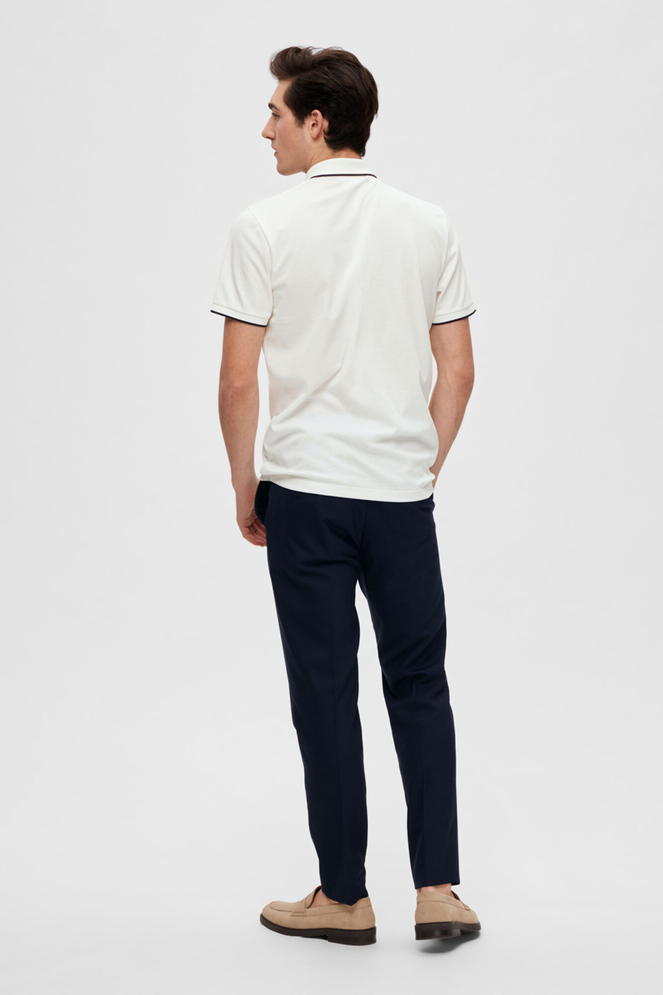 Camisa polo de manga curta com zíper em algodão orgânico. - Branca