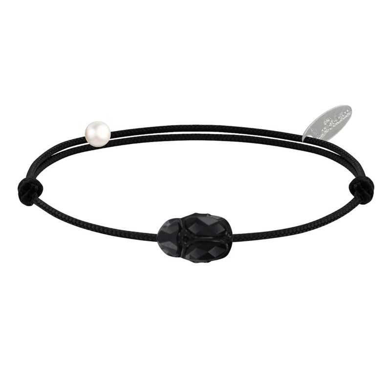 Bracelet Lien Scarabée en Cristal Noir - Noir