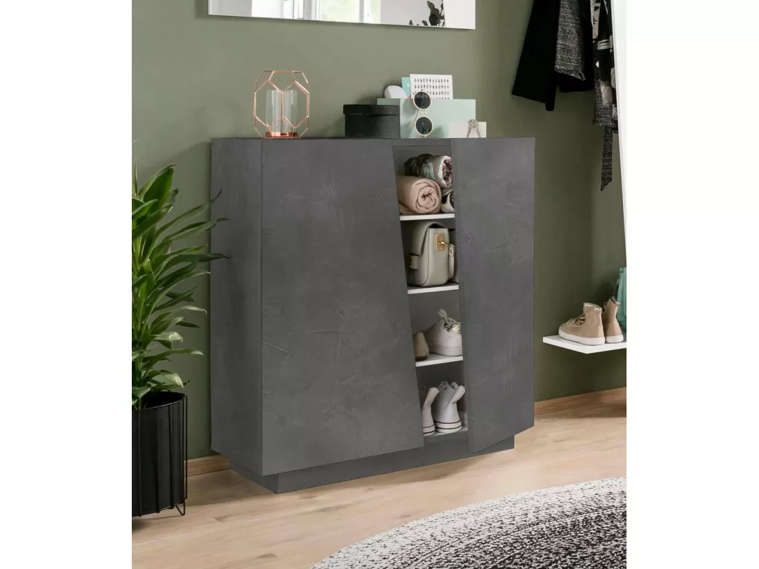 Étagère à chaussures Dfogl, Armoire polyvalente avec 2 portes, Étagère à chaussures d'entrée, 100% Made in Italy, 80x38h86 cm, Ardoise