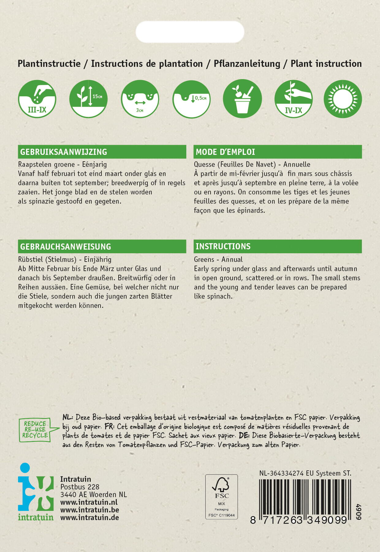 Intratuin groentezaad Raapstelen groen (Brassica rapa)