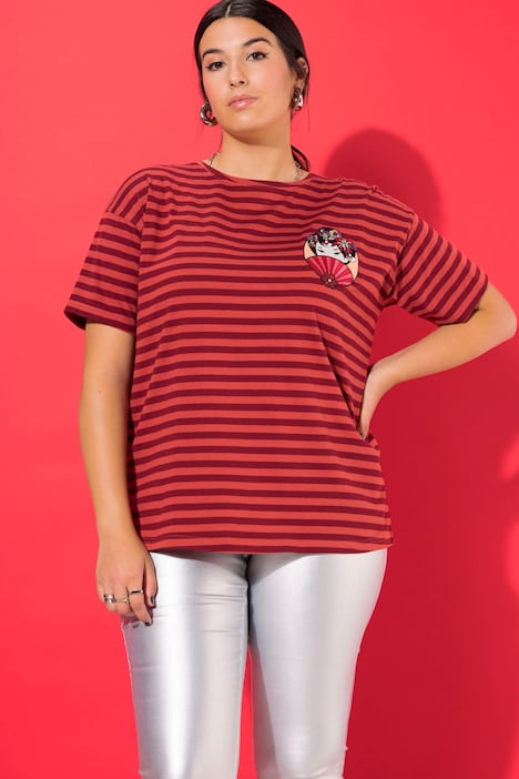 T-Shirt, oversized, Ringel, Geisha-Patch