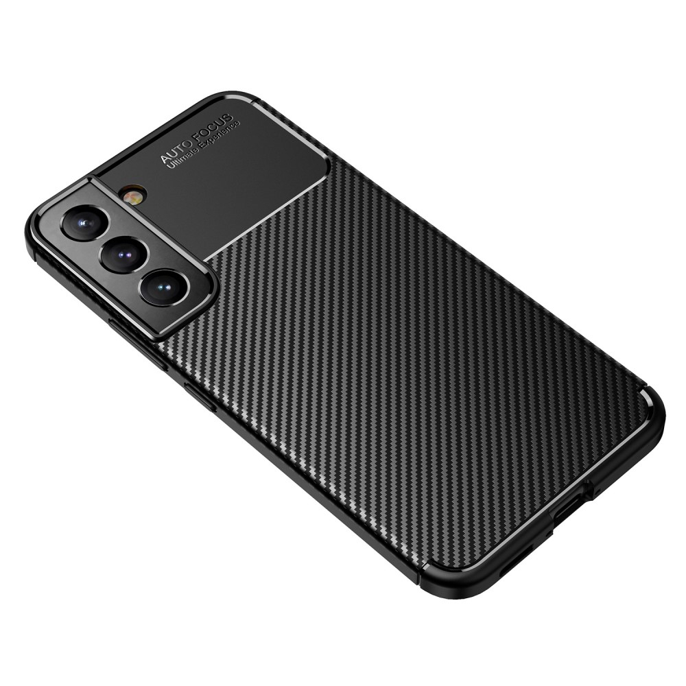 Samsung Galaxy S22 5G Gummi Case Schutzhülle mit Air Cushion Fallschutz im Carbon Look - Schwarz