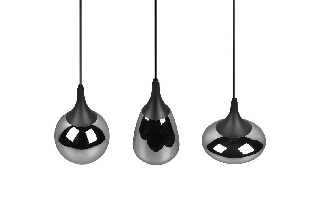 Retrofit Balkenpendel Lumina 3-flammig schwarz 68x19cm 150cm Metall Glas chrom bedampft