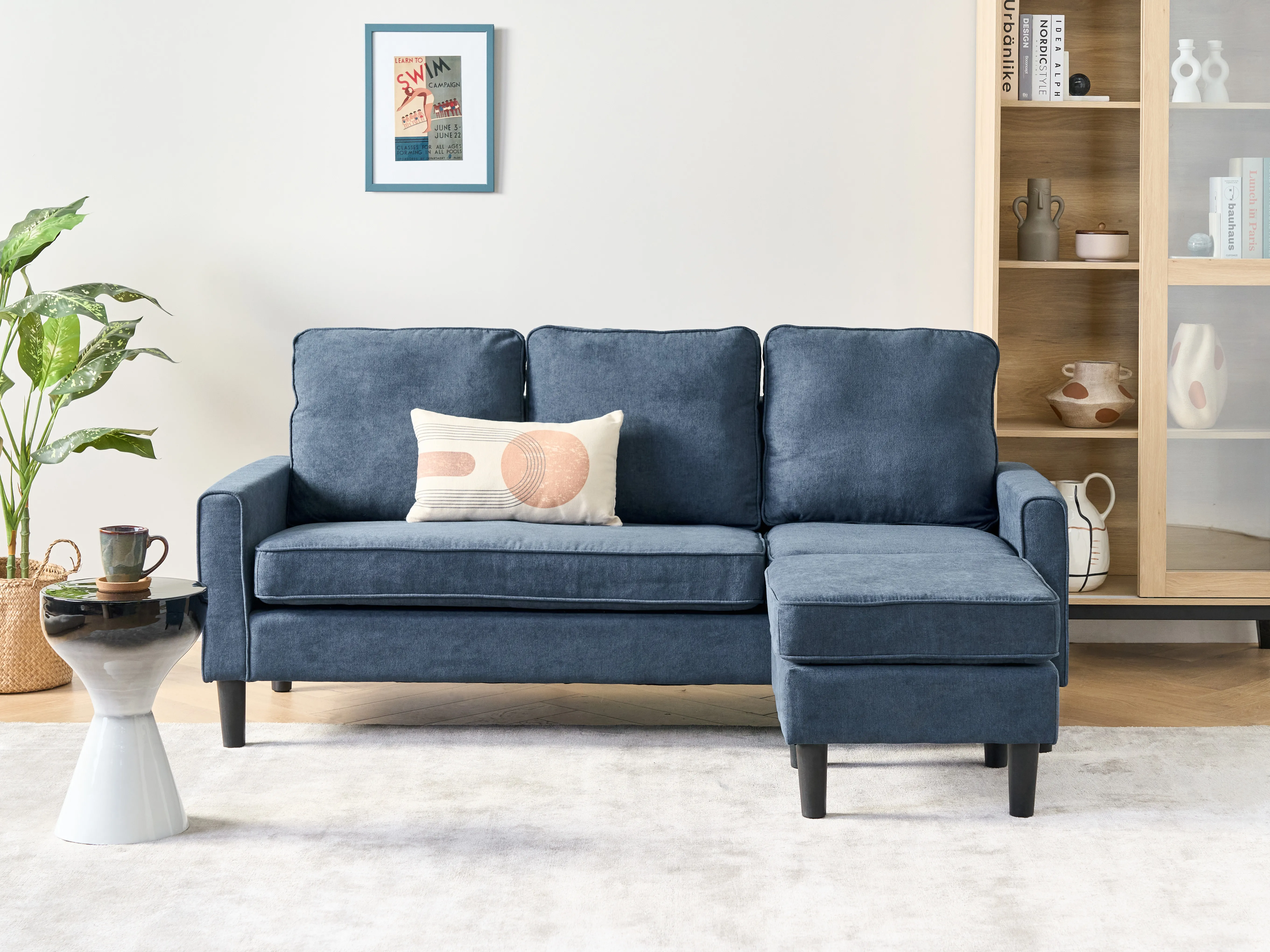 Bank 3-zits AVESTA Stof Donkerblauw met ottomaan
