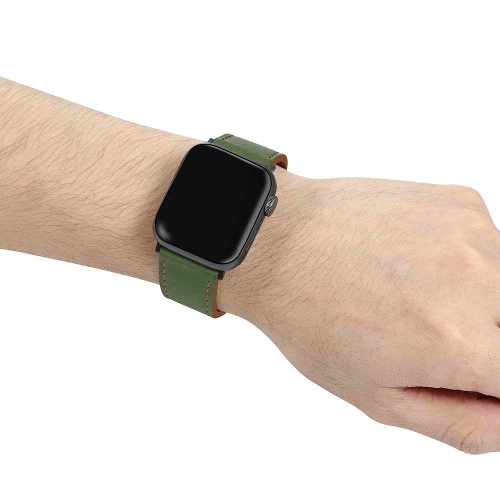 Apple Watch (42/41/40/38 mm) Echtleder Ersatz Armband mit Dornschliesse (Gelenkumfang 175-225 mm) - Grün / Braun