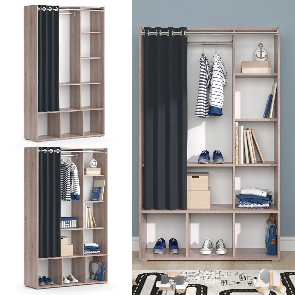 Vicco Kinderkleiderschrank Kinderzimmerschrank Kindergarderobe Luigi Sonoma 106 x 178 cm modern Schrankregal Jugendzimmerschrank Organizer Vorhang Kleiderstange Fächer Aufbewahrung Spielzeugablage