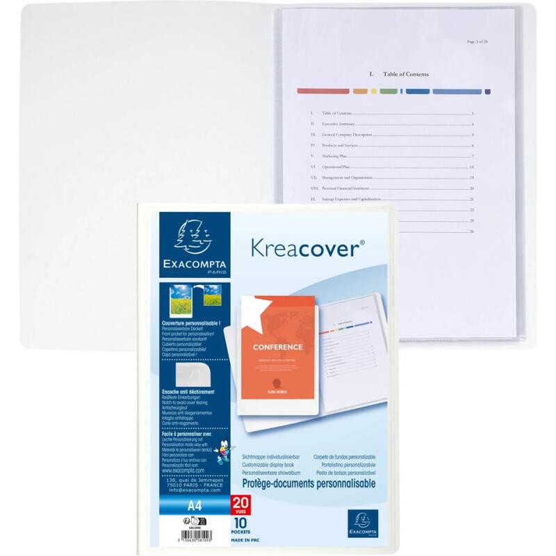 Protège-documents polypropylène rigide Kreacover® 10 pochettes - 20 vues - A4