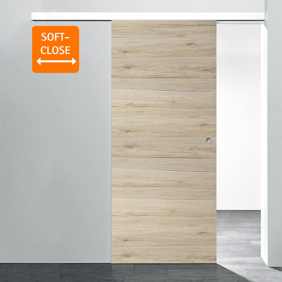 Houten schuifdeur, eiken, 880x2035 mm, binnendeur, houten deur, schuifdeursysteem - verzonken handgreep + 2-zijdige softclose