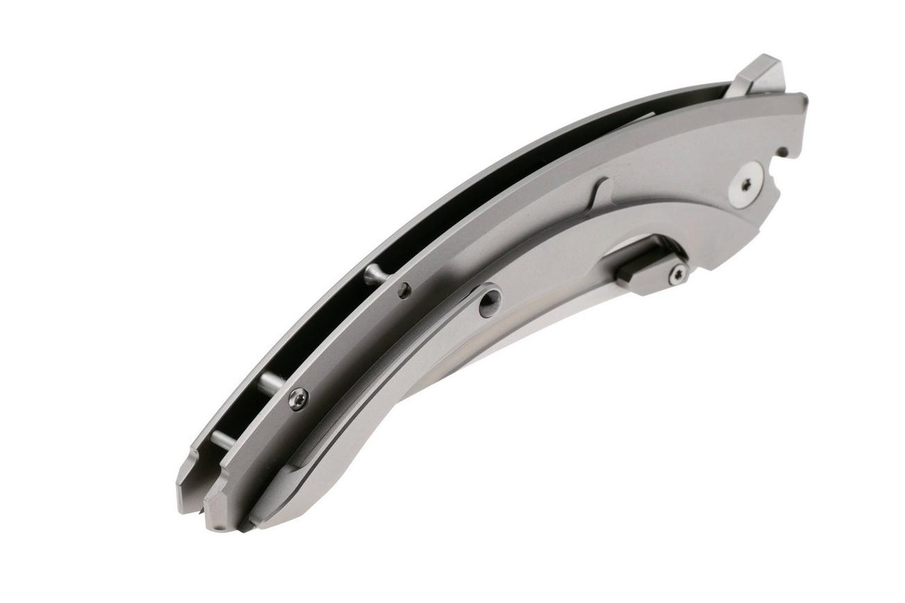 Rike Knife Lamella Bead Blasted Böhler M390, Black DLC Titanium Handle, zakmes