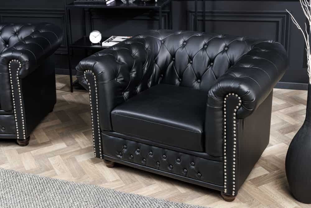 Design Sessel CHESTERFIELD 110cm matt schwarz Knopfheftung Federkern