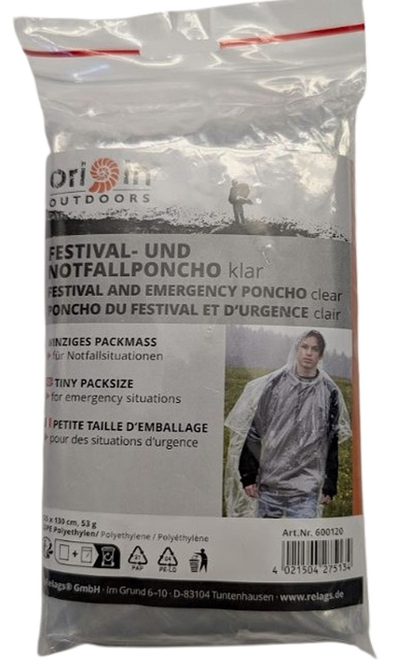Festival / Notfall Poncho Transparent für Erwachsene