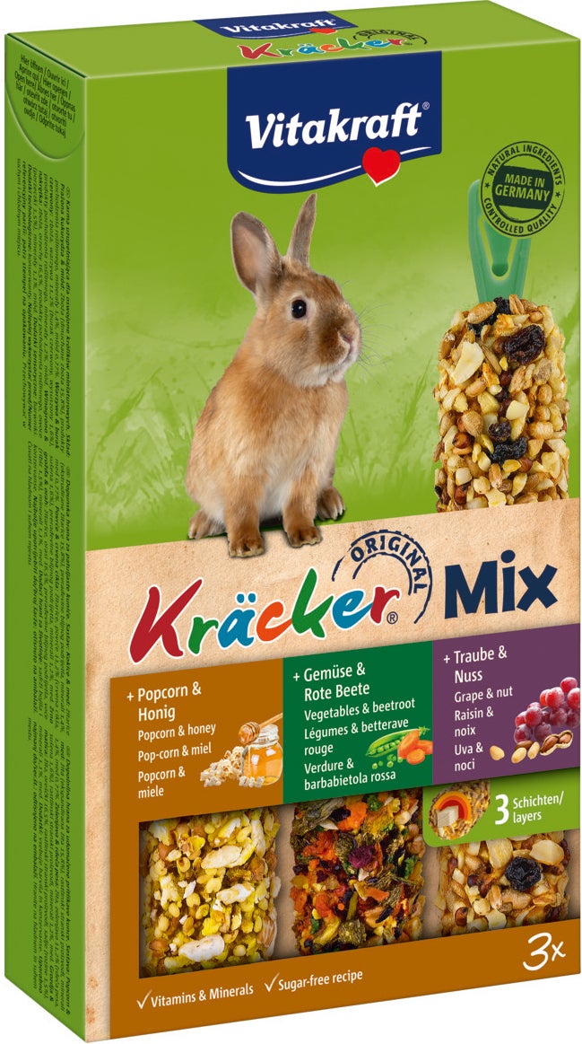 Vitakraft konijnensnack Kräcker Mix popcorn/groente/noot 3 stuks