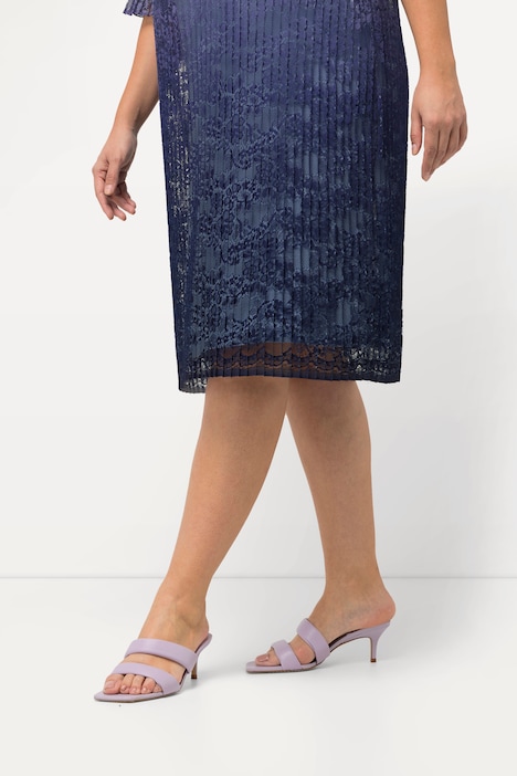 Midikleid, plissierte Spitze, V-Ausschnitt, Halbarm