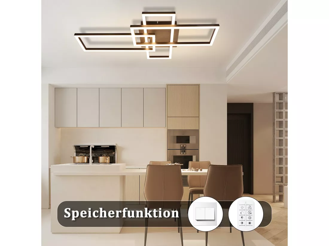 NETTLIFE Plafonnier LED Chambre Cadre Noir 102CM Dimmable avec Télécommande Moderne Intensité variable