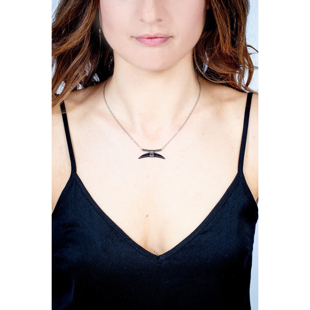 Collier mono-motif en Acier 316L et céramique - blanc brillant