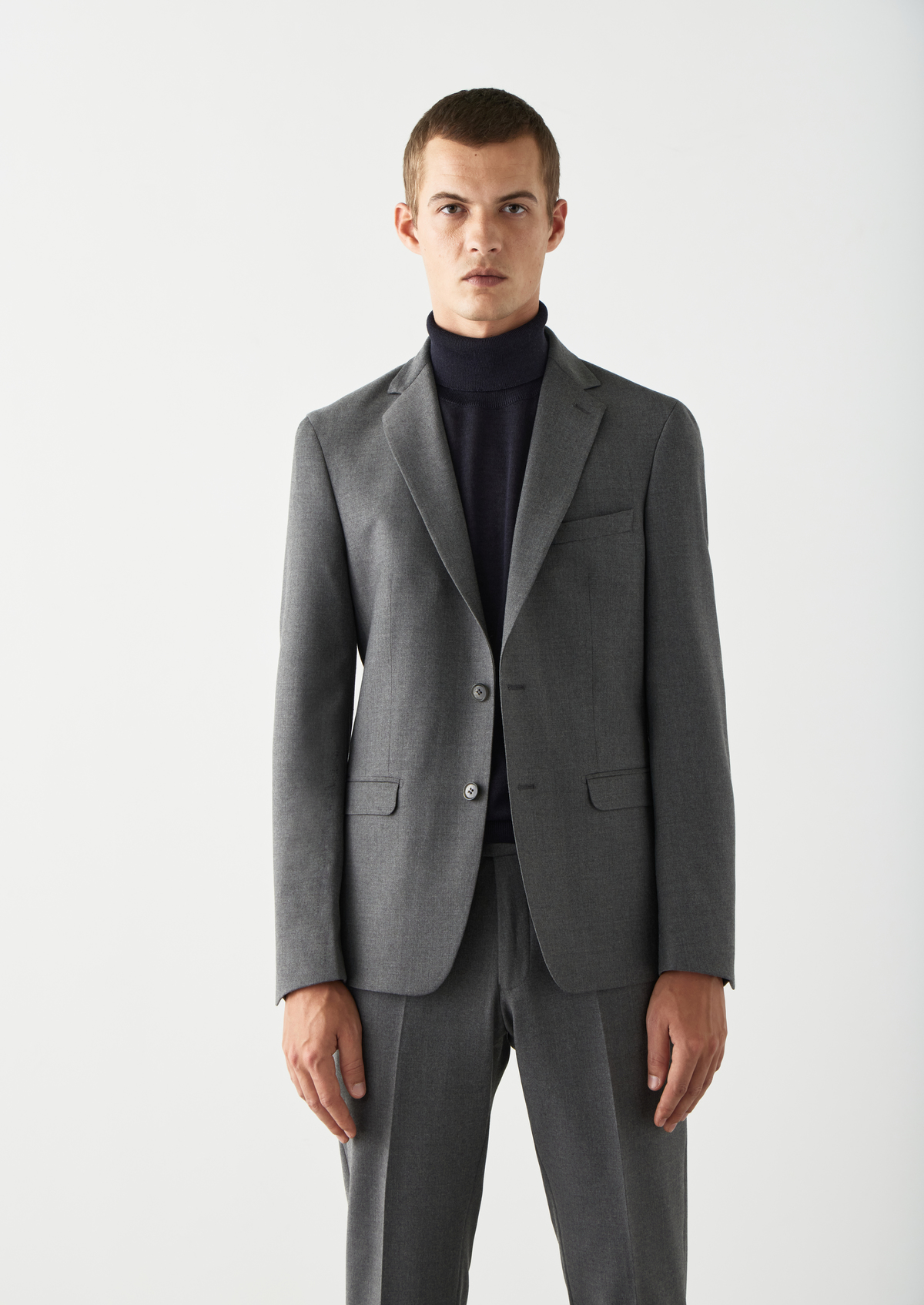 Veste coordonnable Regular en laine mélangée unie grise