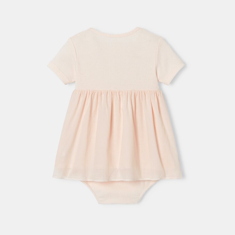 Robe à manches courtes et bloomer en coton bio rose naissance Absorba Rose
