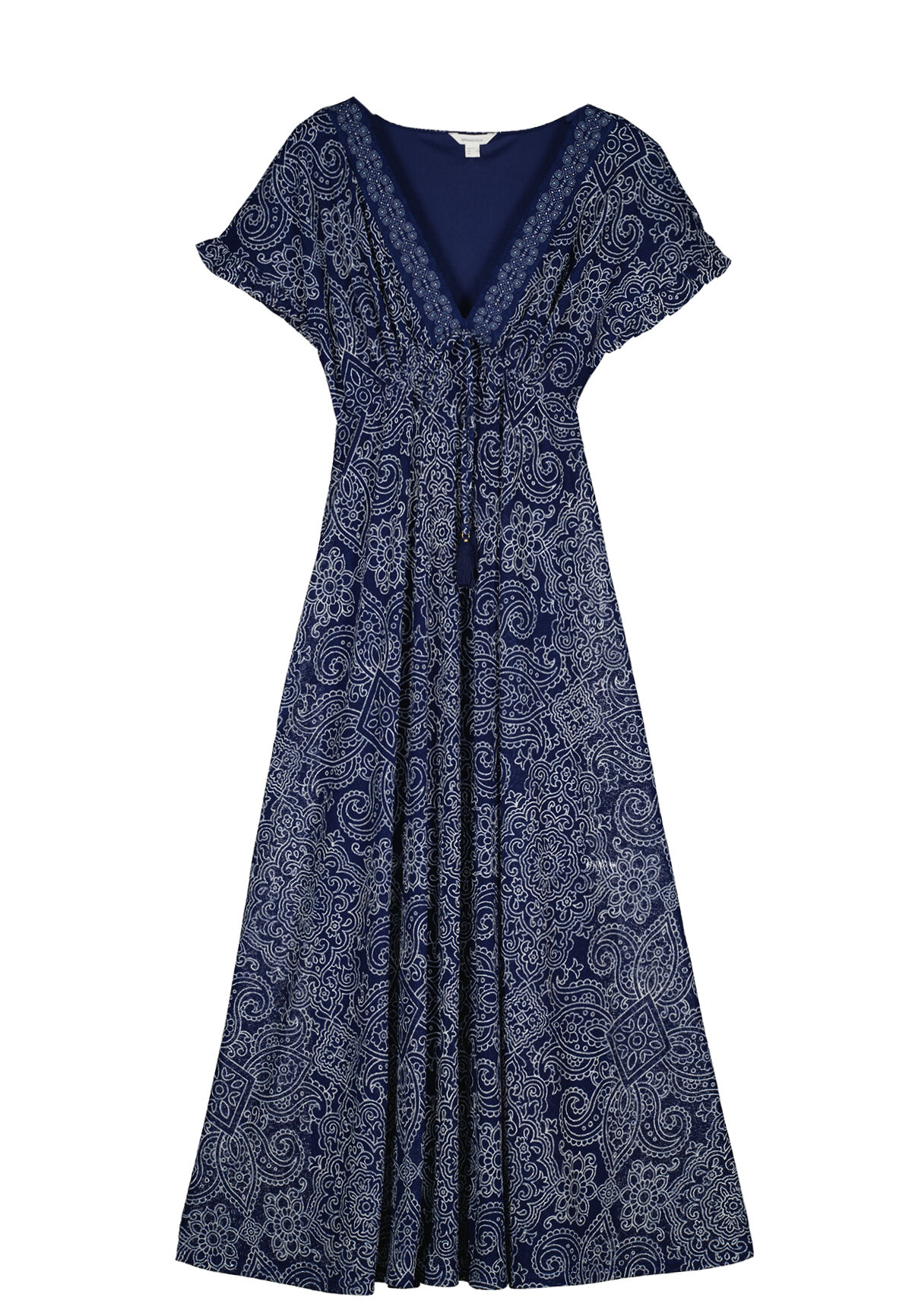 Vestido midi com decote em V - Estampa azul