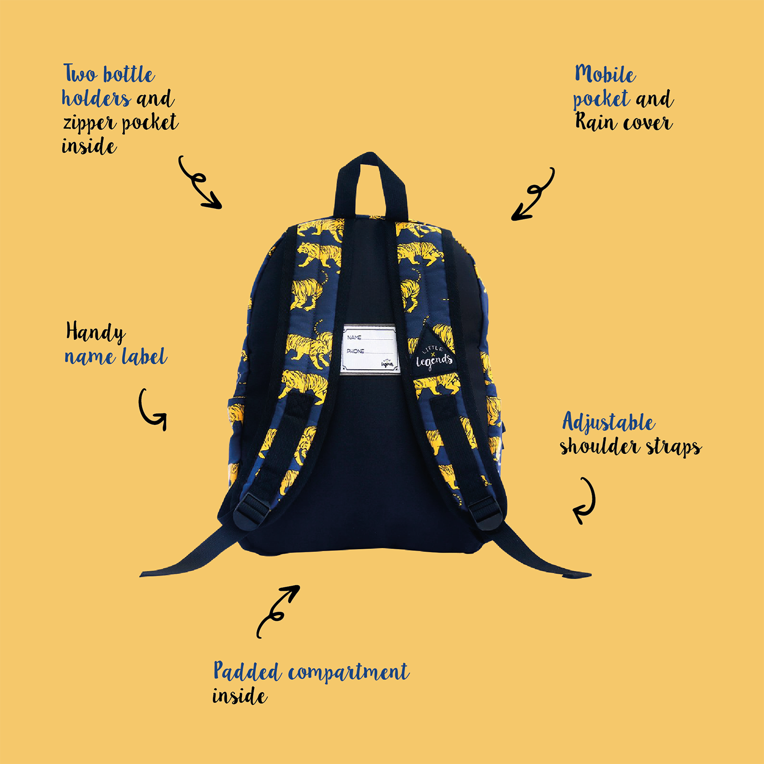 Little Legends Tiger navy blue Backpack L donker blauw