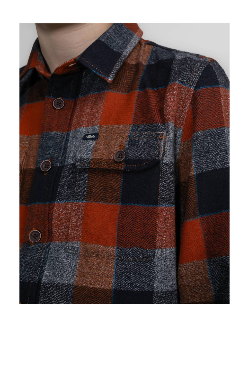 Petrol Industries geruit overhemd oranje/donkerblauw