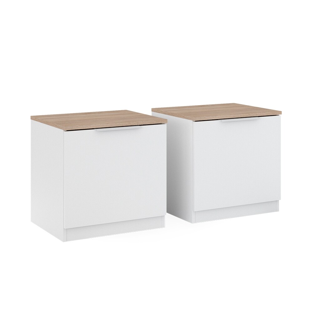 Vicco Nachttisch Betti 2er-Set, 50 x 50 cm, Weiß Sonoma mit 1 Klappe, Schlafzimmer