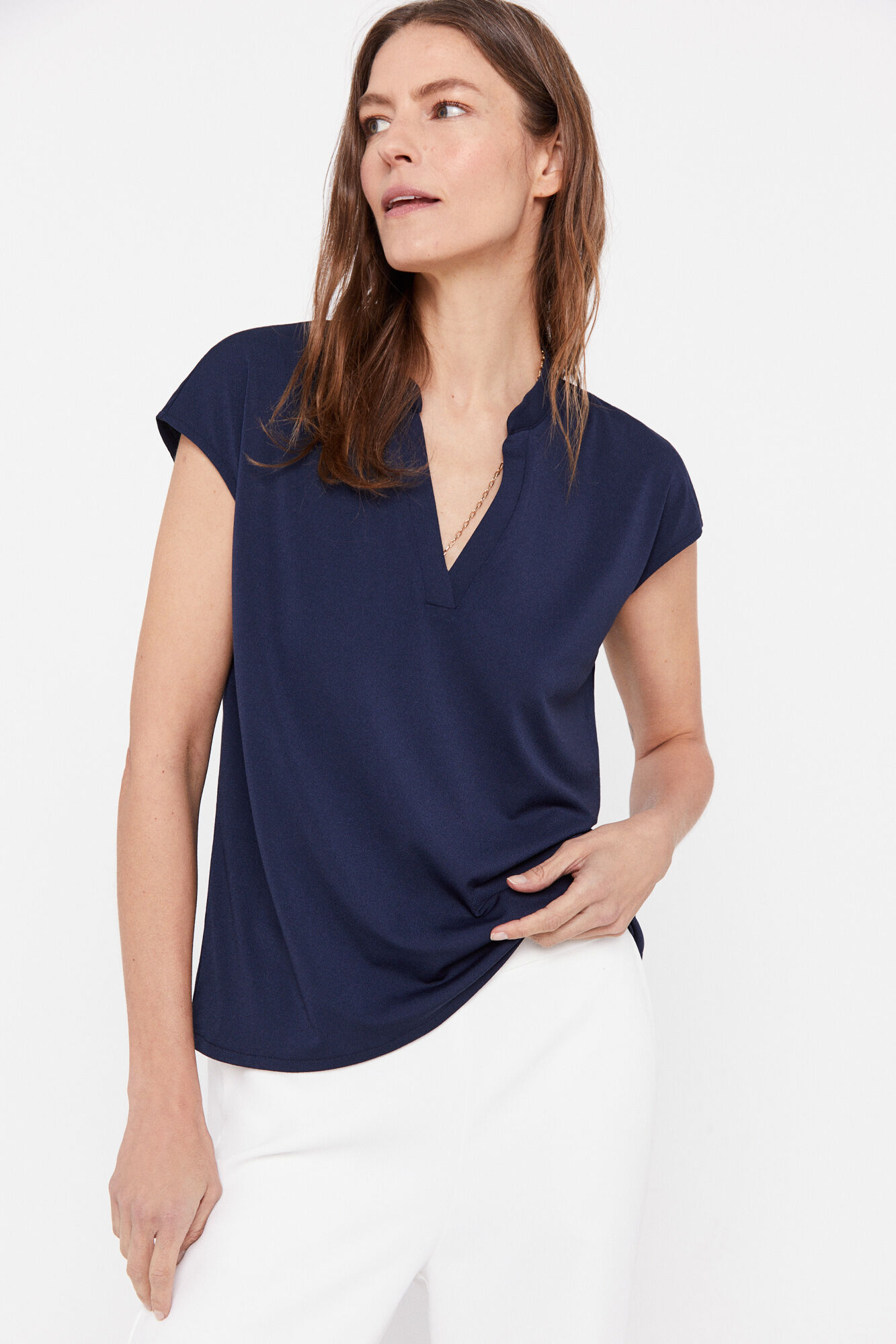 Blusa de malha fluida - Azul marinho