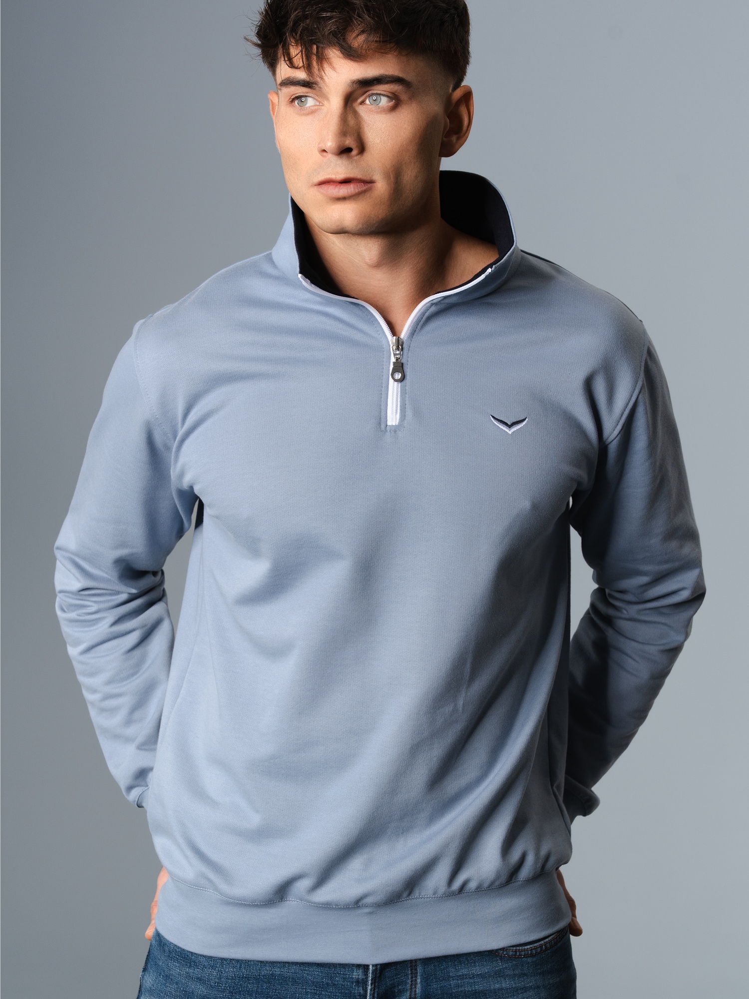 Sweatshirt mit Kragen und Reißverschluss Pearl-blue