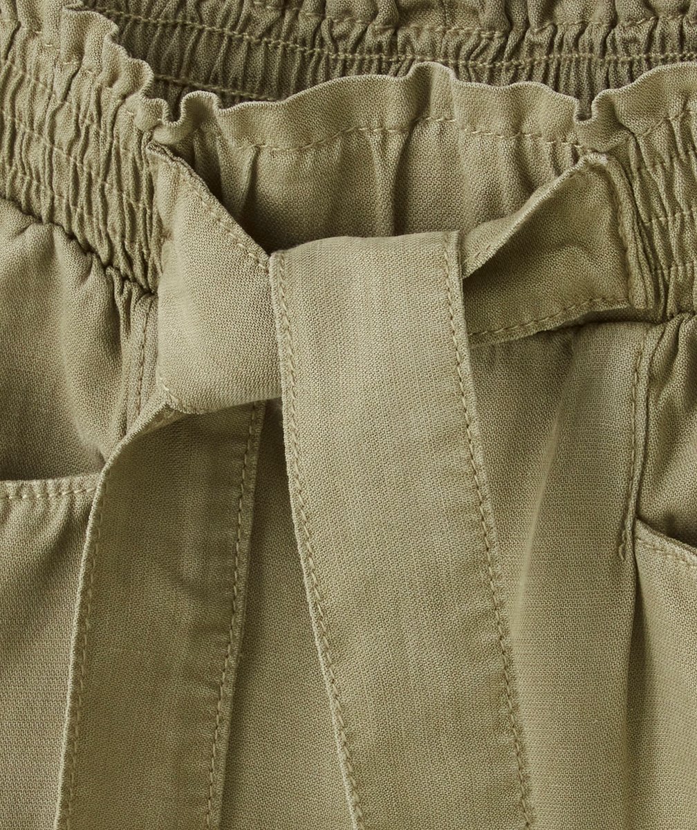 PANTALON LARGE FILLE EN VISCOSE RESPONSABLE KAKI AVEC NOEUD
