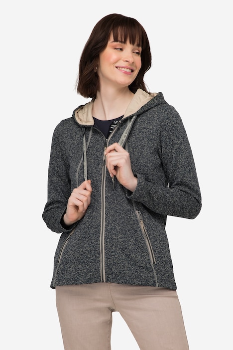 Strickfleece-Jacke, Kapuze, Zipptaschen