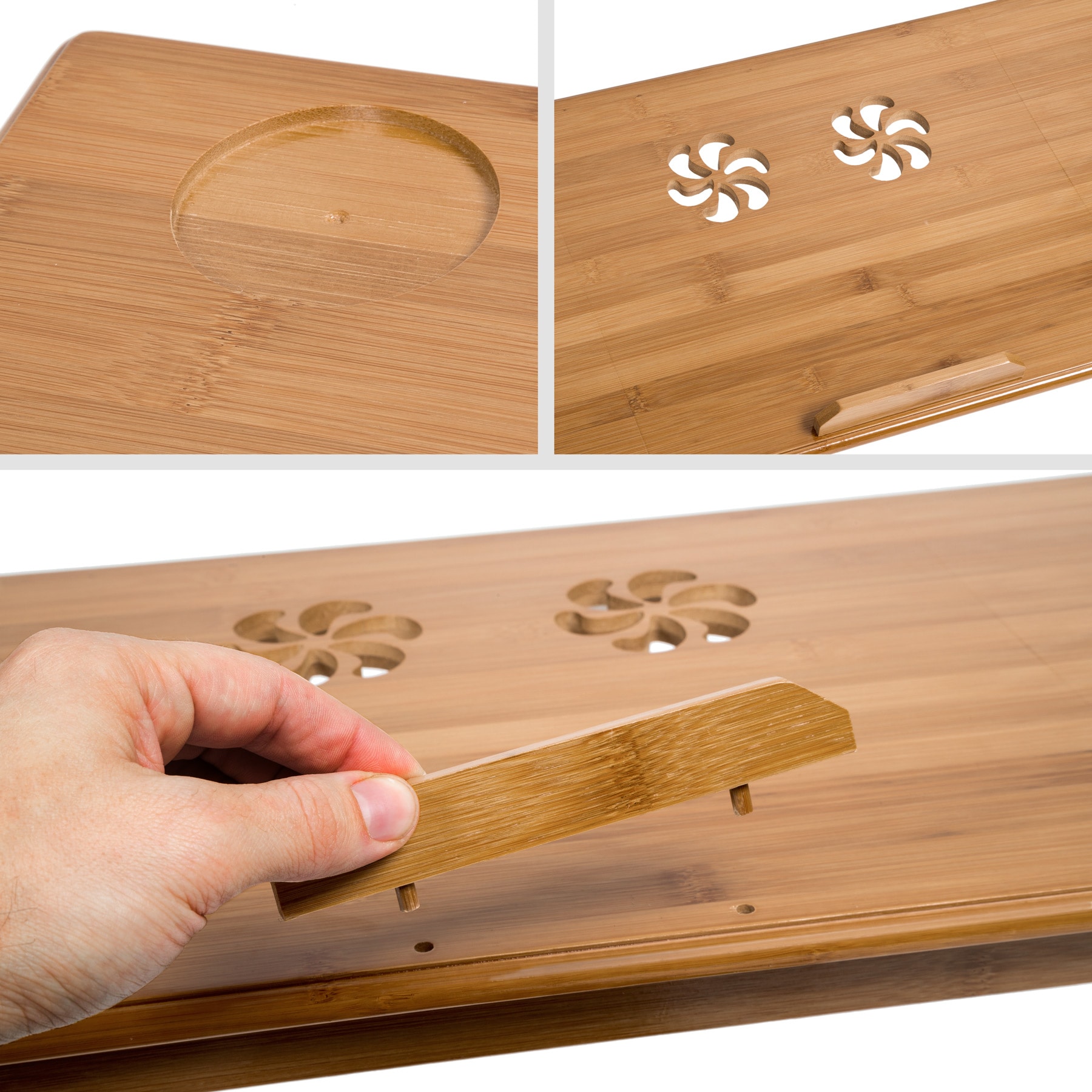 tectake® Laptoptisch, aus Bambus, klappbar und höhenverstellbar, ideale Belüftung, 72 x 35 x 26 cm