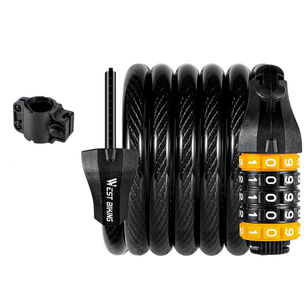 (2-tlg. Set) 5-Stelliges Code Fahrradschloss Velo Zahlenschloss   Halterung - Schwarz