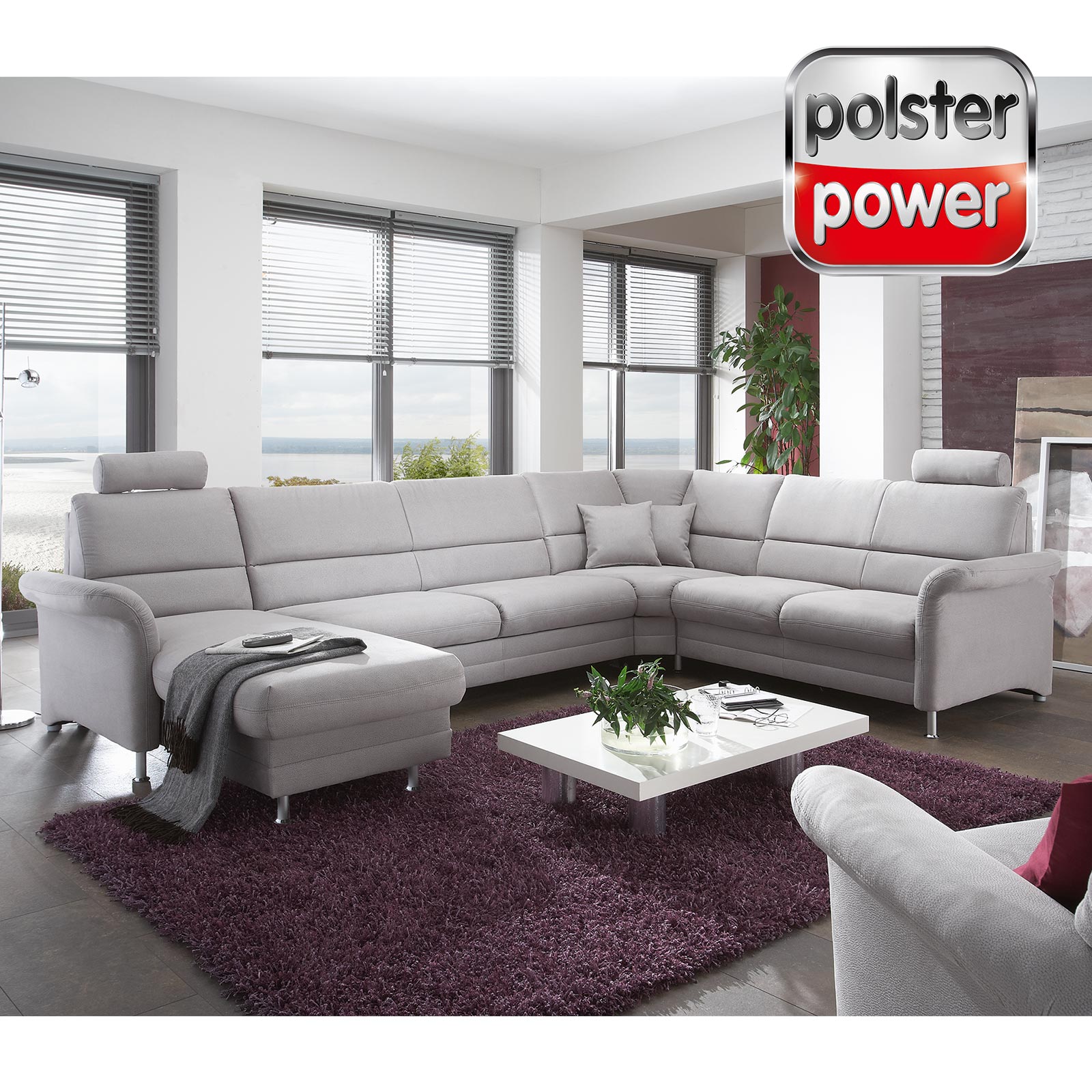 polsterpower Wohnlandschaft - alu - mit Funktion - Canapé links