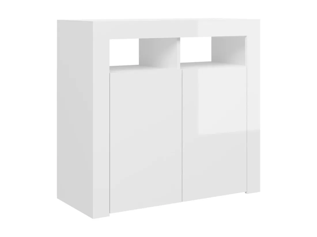 Buffet avec lumières LED blanc brillant 80x35x75 cm