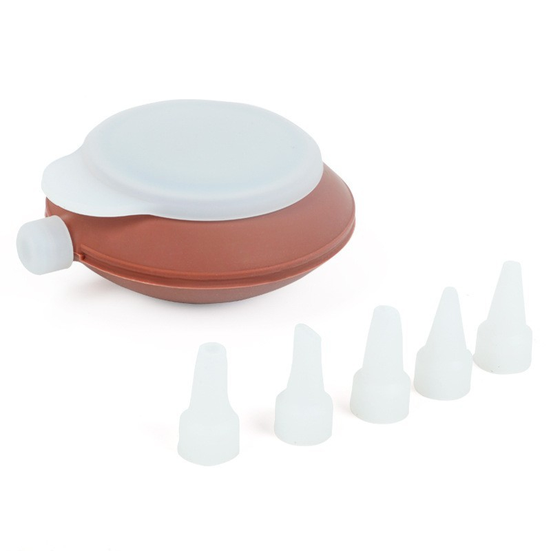 (6-tlg. Set) 320ml Silikon Macaron Spritztopf Teig Portionierer Kuchen Deko Kit Teigspender inkl. Spritztüllen - Braun
