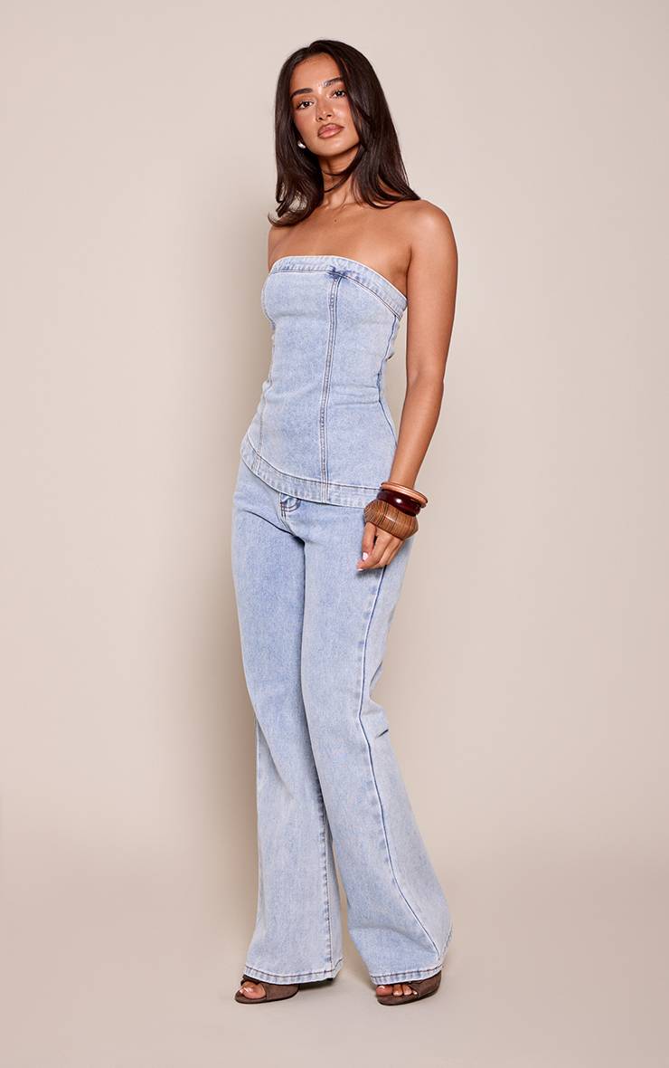 Bleu Clair Jean Évasé En Denim Petite Avec Fermeture Éclair Latérale