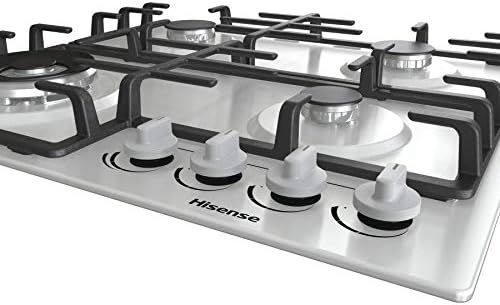 Hisense GM663XB Plaque de cuisson à gaz, 4 zones de cuisson, largeur 60 cm, brûleur wok double couronne et grilles en fonte, allumage intégré, anti empreintes digitales en acier inoxydable : Gros électroménager