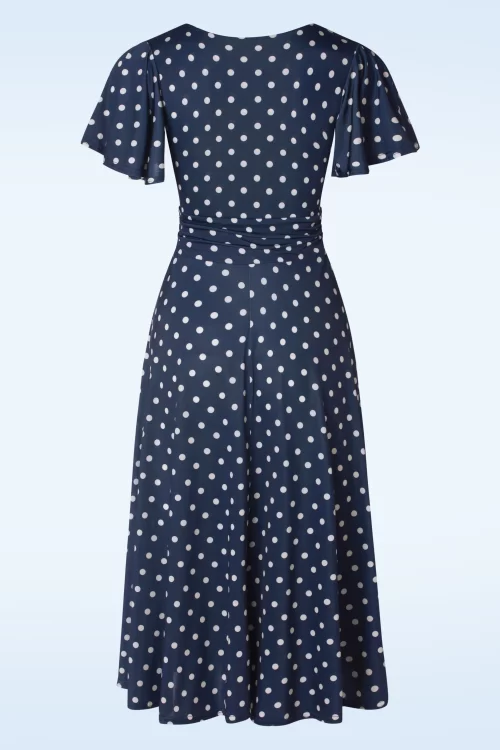 Vintage Chic for Topvintage Irene Polkadot Cross Over swing jurk in marineblauw