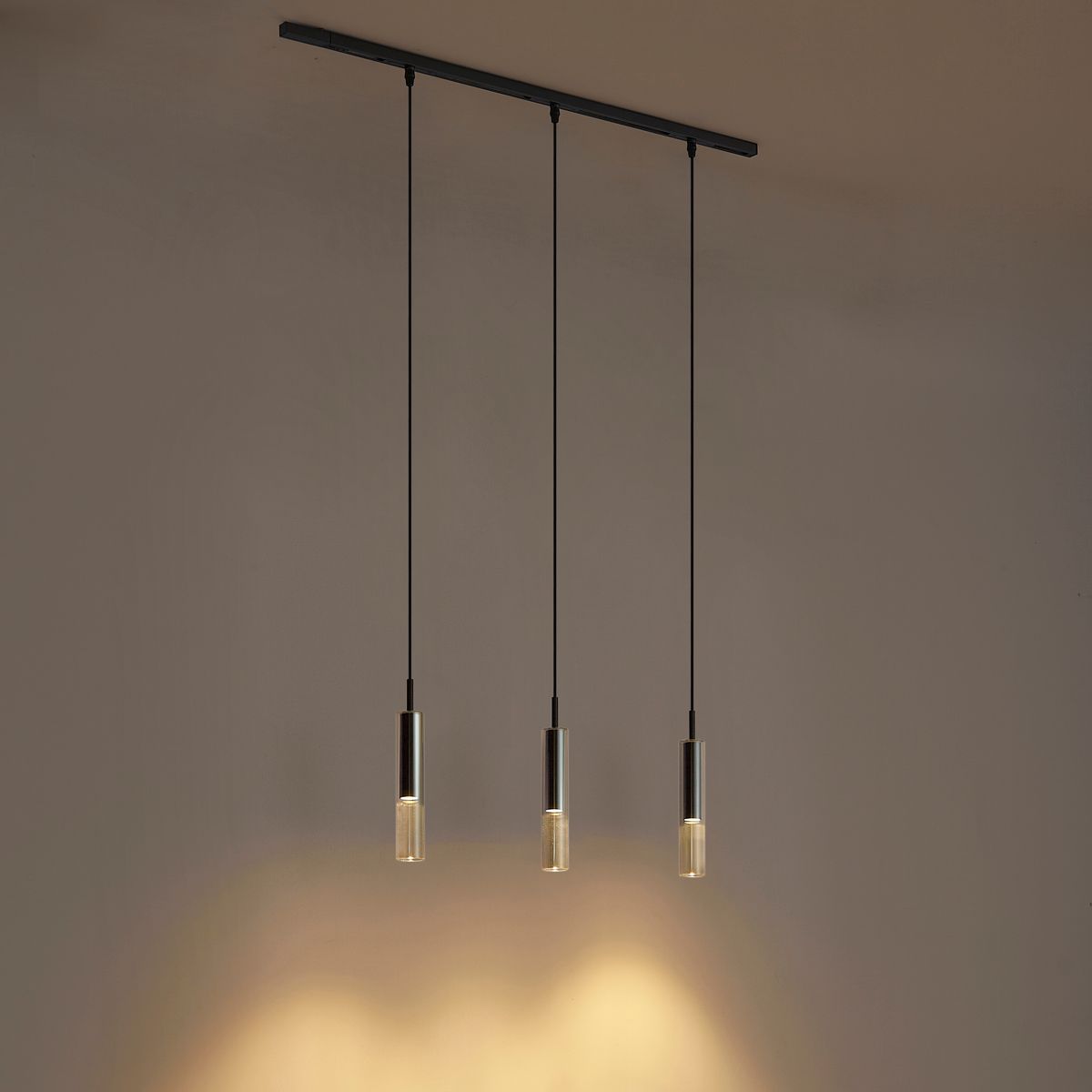 Modern railsysteem zwart met 3 hanglampen zwart met smoke glas 1-fase - Slimline Loyce