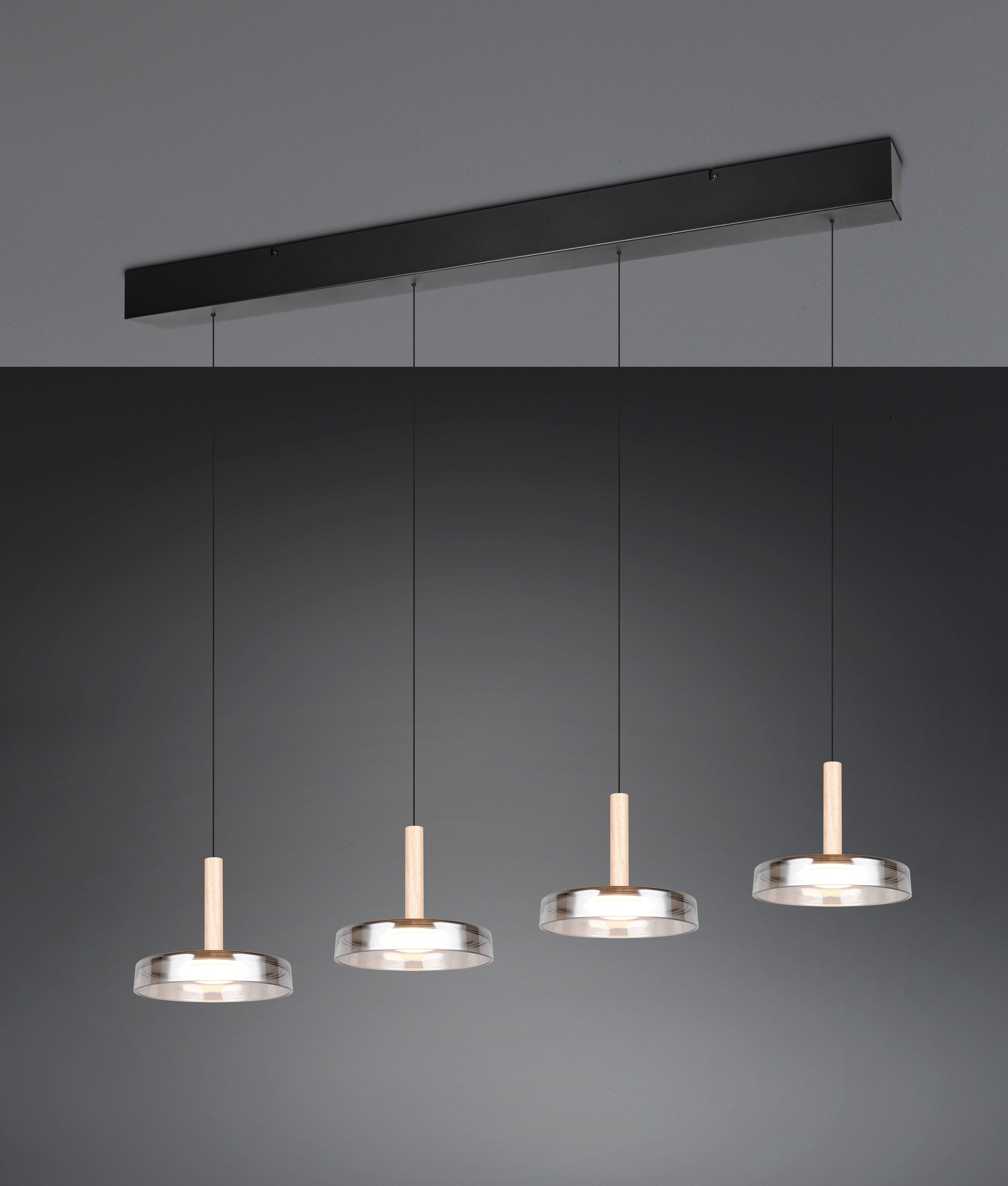 TRIO LED Balkenpendel CELESTE 4-flg schwarz /Rauchglas