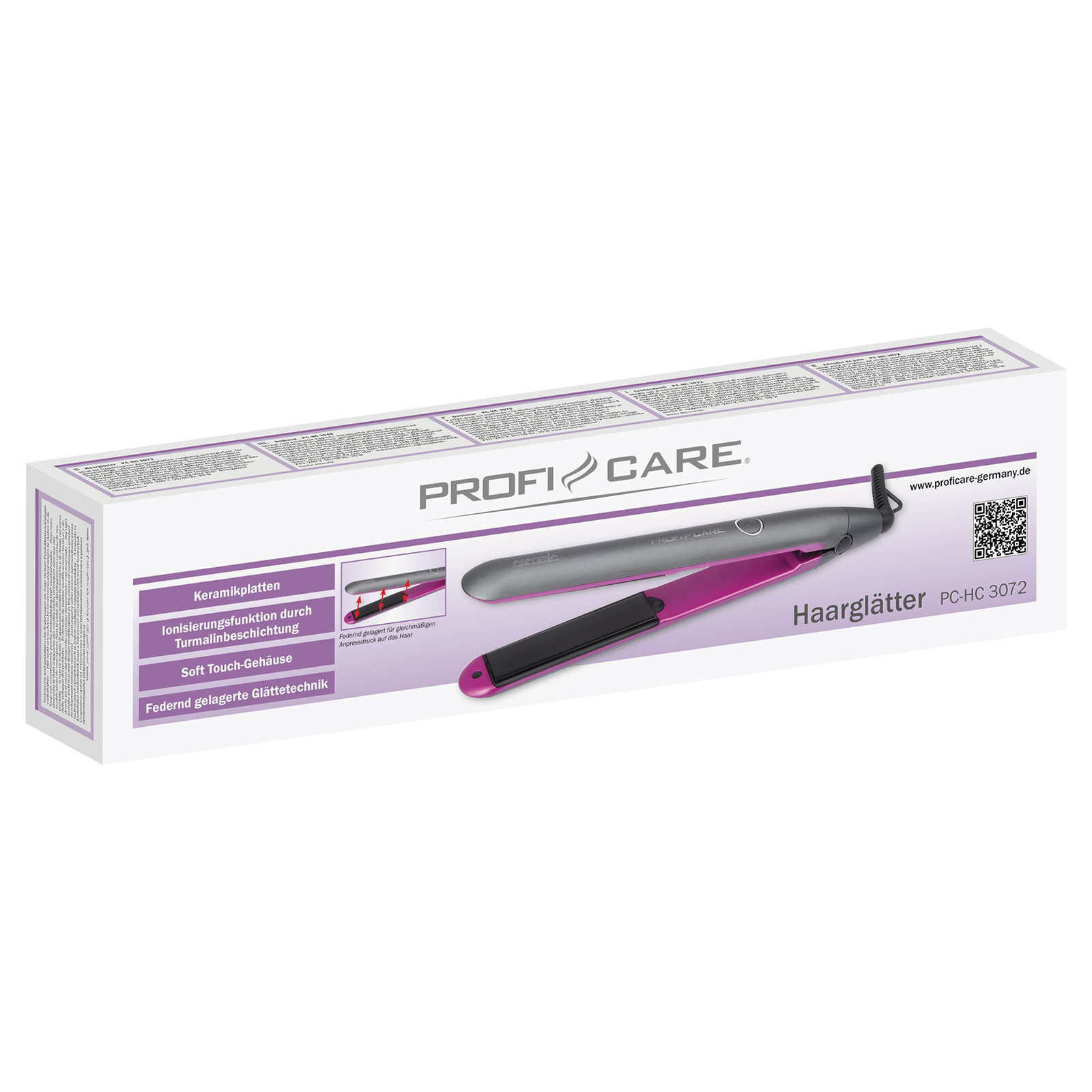 PROFICARE Haarglätter - pink-grau - LED-Kontrolleuchte