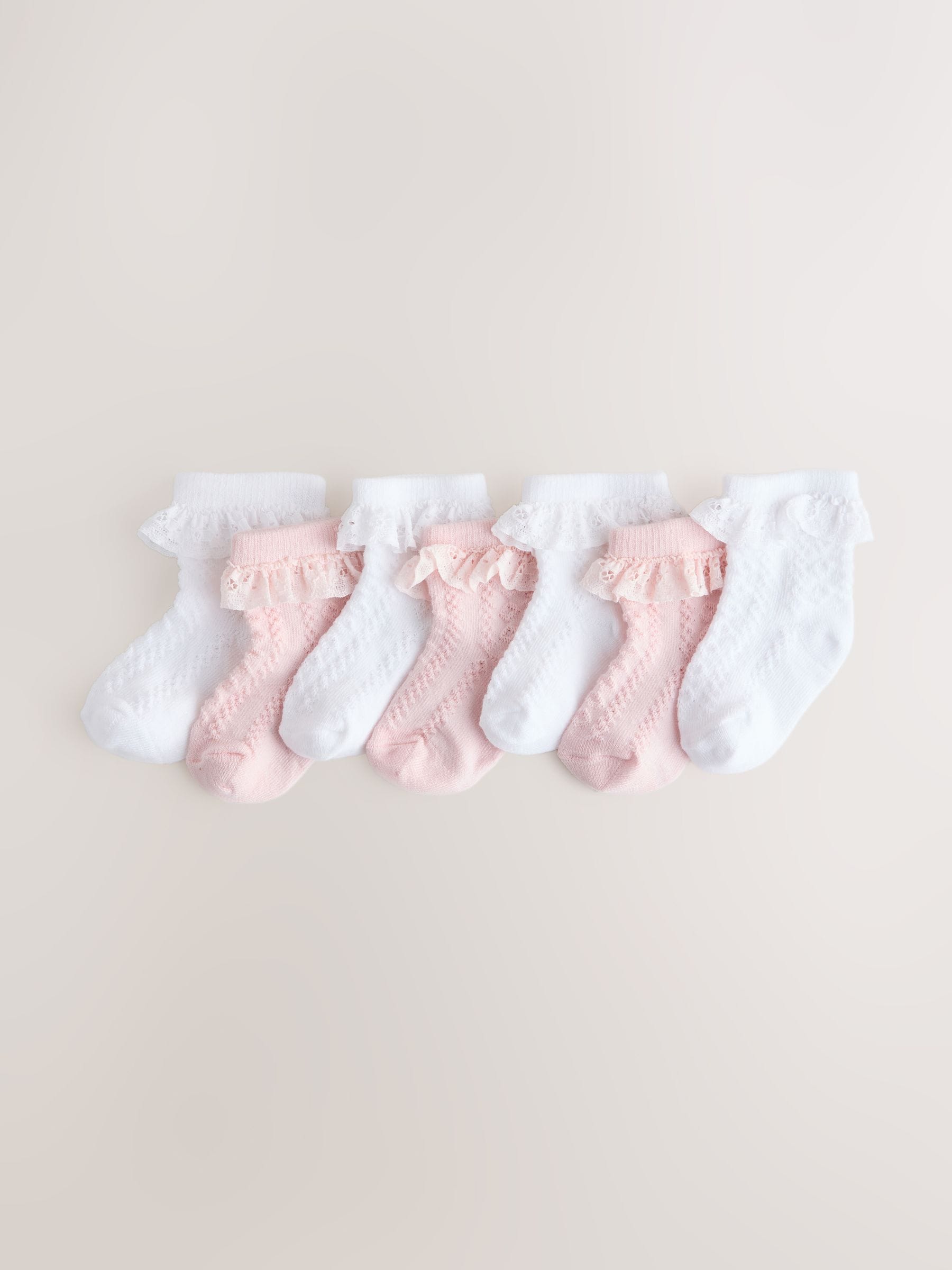 Roze/wit - Verpakking van 7 kanten babysokken (0 mnd-2 jr)