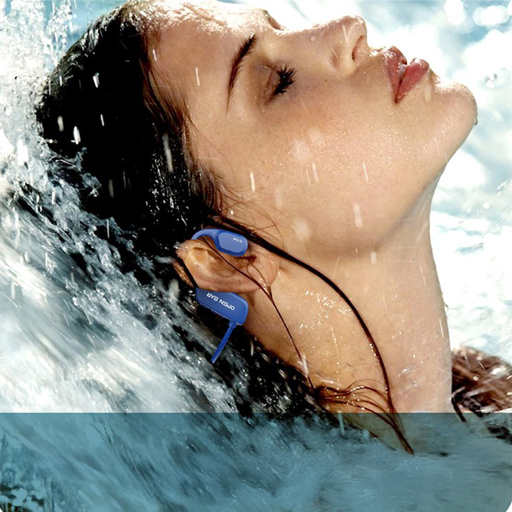 Open-Ear Knochenschall Bluetooth Kopfhörer für Wassersport mit 8GB Speicher MP3 Player / Nackenbügel / Wasserdicht (IP68) - Blau