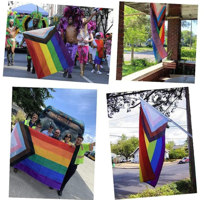 (90x150cm) Interinklusive Regenbogen Flagge Deko Pride LGBTQ Progress Banner Peace Fahne mit Ösen - Bunt